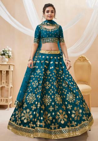 Picture of Well Formed Silk Teal Lehenga Choli