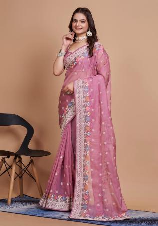 Picture of Delightful Organza Rosy Brown Saree