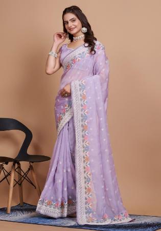 Picture of Lovely Organza Light Steel Blue Saree