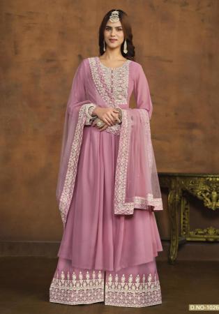 Picture of Georgette Pale Violet Red Straight Cut Salwar Kameez