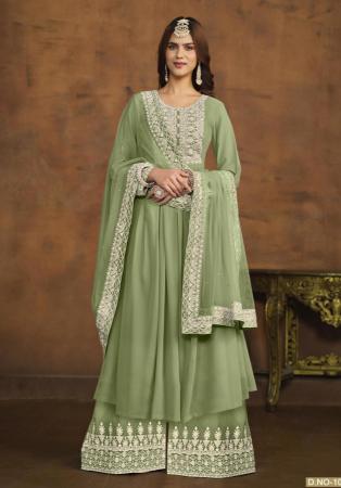 Picture of Georgette Dark Khaki Straight Cut Salwar Kameez