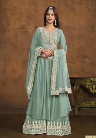 Picture of Georgette Dark Sea Green Straight Cut Salwar Kameez