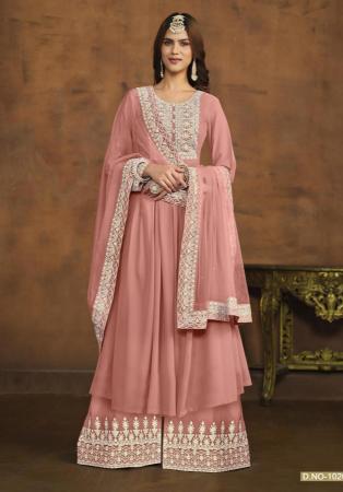 Picture of Georgette Pale Violet Red Straight Cut Salwar Kameez