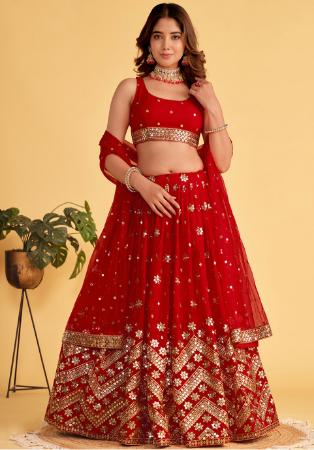 Picture of Stunning Georgette & Net Dark Red Lehenga Choli