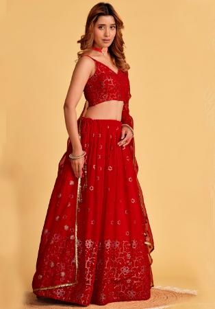 Picture of Alluring Georgette & Net Dark Red Lehenga Choli