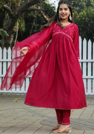 Picture of Cotton & Silk Fire Brick Readymade Salwar Kameez