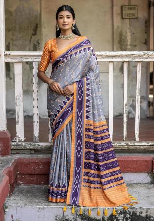 Picture of Lovely Silk Light Slate Grey Saree