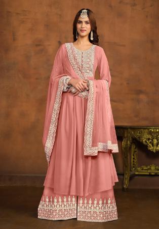 Picture of Elegant Georgette Dark Salmon Anarkali Salwar Kameez