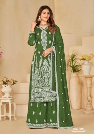 Picture of Silk Dark Olive Green Straight Cut Salwar Kameez