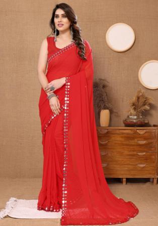 Picture of Beauteous Chiffon Fire Brick Saree