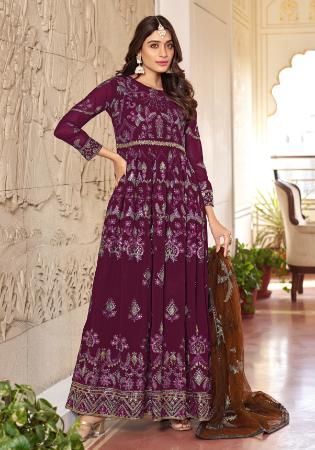 Picture of Shapely Georgette Brown Anarkali Salwar Kameez