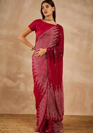 Picture of Wonderful Georgette Dark Red Saree