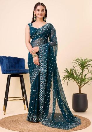 Picture of Sublime Silk & Organza Midnight Blue Saree