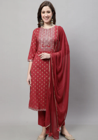 Picture of Amazing Cotton Maroon Readymade Salwar Kameez