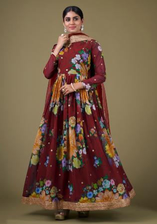 Picture of Marvelous Georgette Brown Anarkali Salwar Kameez