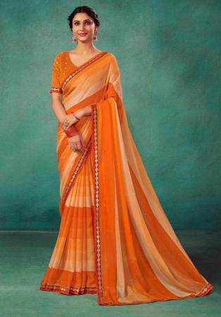 Picture of Excellent Chiffon Dark Orange Saree