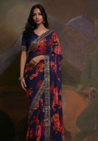 Picture of Pleasing Georgette Midnight Blue Saree