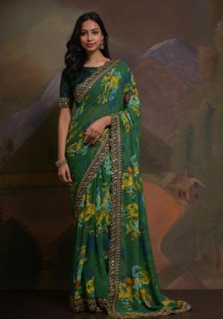 Picture of Graceful Georgette Dark Olive Green Saree