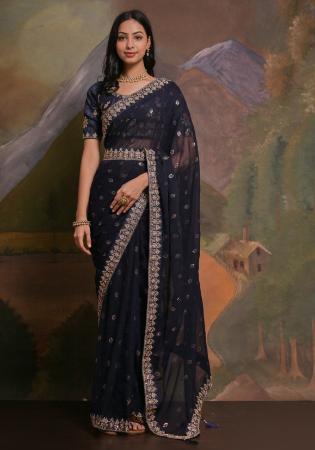 Picture of Superb Georgette Navy Blue Saree