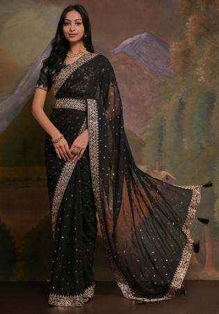 Picture of Beauteous Georgette Black Saree