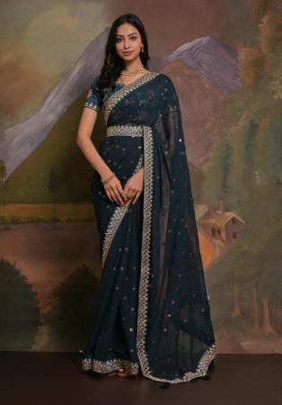 Picture of Good Looking Georgette Dark Slate Grey Saree