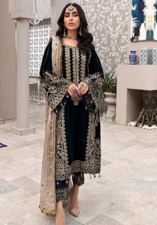 Picture of Georgette Dark Green Straight Cut Salwar Kameez