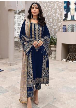 Picture of Georgette Midnight Blue Straight Cut Salwar Kameez