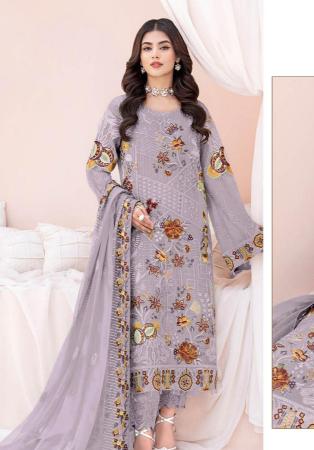 Picture of Georgette Dark Grey Straight Cut Salwar Kameez