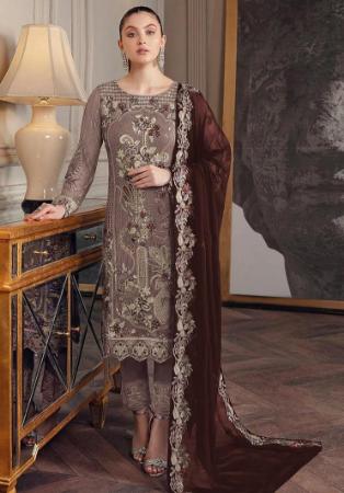 Picture of Georgette Dim Gray Straight Cut Salwar Kameez