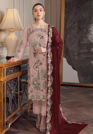 Picture of Georgette Rosy Brown Straight Cut Salwar Kameez