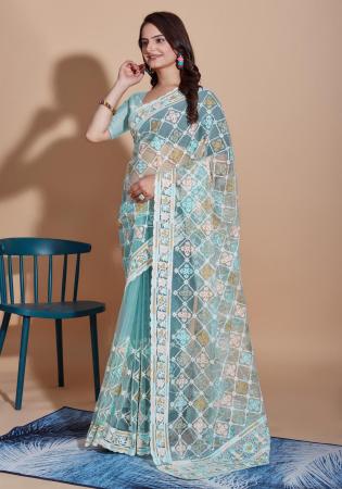 Picture of Fine Net Cadet Blue Saree