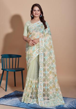 Picture of Shapely Net Dark Sea Green Saree