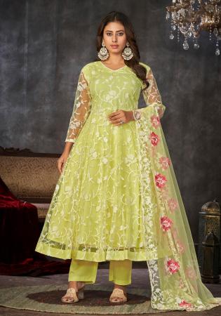 Picture of Appealing Net Pale Golden Rod Anarkali Salwar Kameez