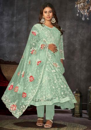 Picture of Stunning Net Dark Sea Green Anarkali Salwar Kameez