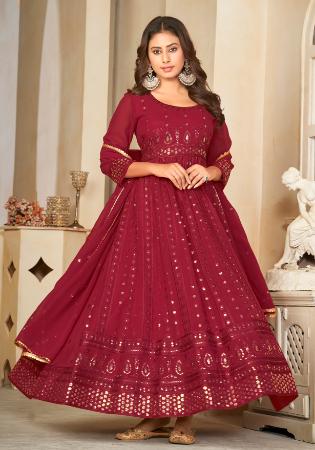 Picture of Statuesque Georgette Maroon Anarkali Salwar Kameez