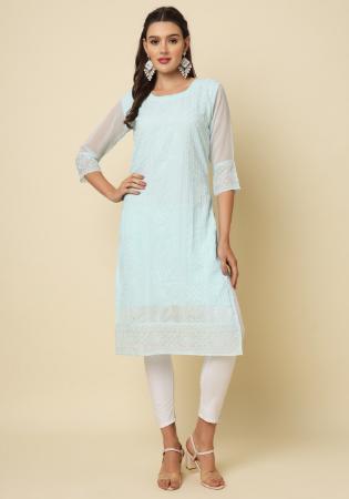 Picture of Bewitching Georgette Light Steel Blue Kurtis & Tunic