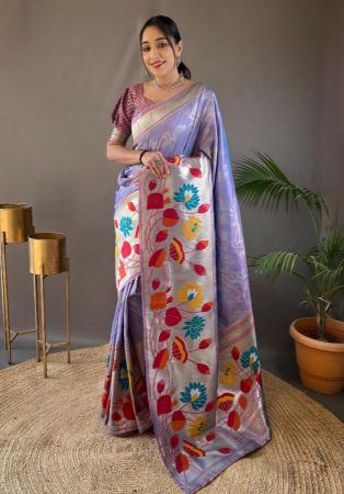 Picture of Fine Silk Light Steel Blue Saree