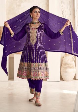 Picture of Fine Silk Purple Straight Cut Salwar Kameez