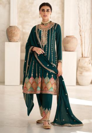 Picture of Sightly Silk Steel Blue Straight Cut Salwar Kameez