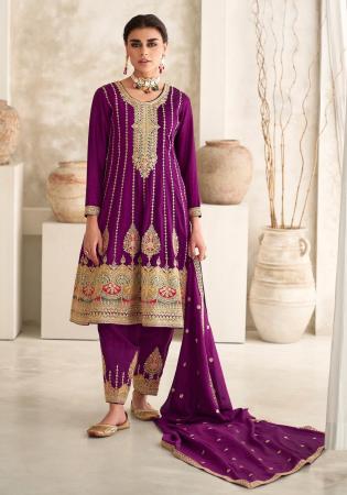 Picture of Ravishing Silk Purple Straight Cut Salwar Kameez