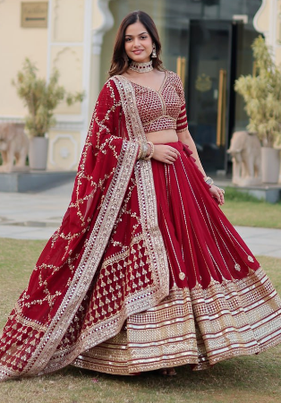 Picture of Appealing Georgette Maroon Lehenga Choli