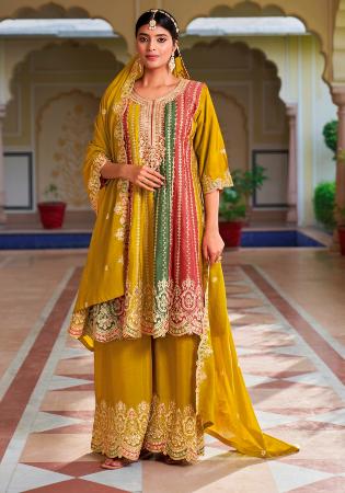 Picture of Superb Chiffon Orange Straight Cut Salwar Kameez