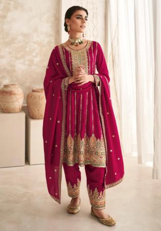 Picture of Fine Silk Saddle Brown Straight Cut Salwar Kameez