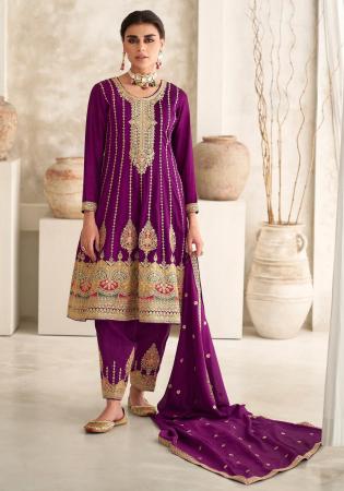 Picture of Fascinating Silk Purple Straight Cut Salwar Kameez