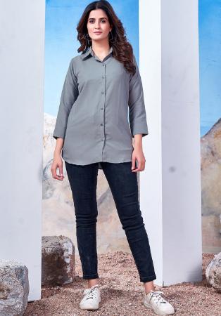 Picture of Stunning Cotton Light Slate Grey Kurtis & Tunic