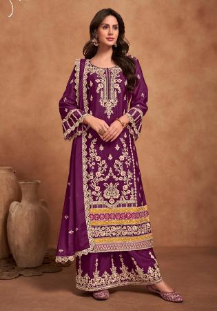 Picture of Ravishing Chiffon Brown Straight Cut Salwar Kameez