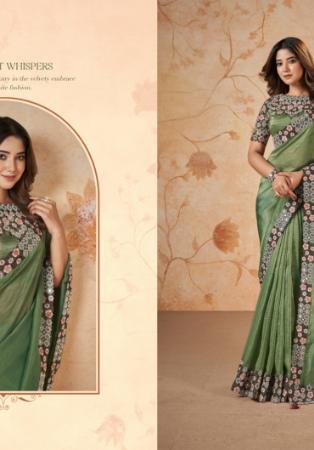 Picture of Chiffon & Satin & Silk Dark Olive Green Saree