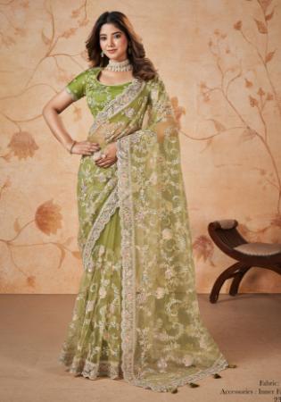 Picture of Grand Chiffon & Satin & Silk Dark Khaki Saree