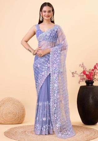 Picture of Pleasing Net Light Slate Grey Saree