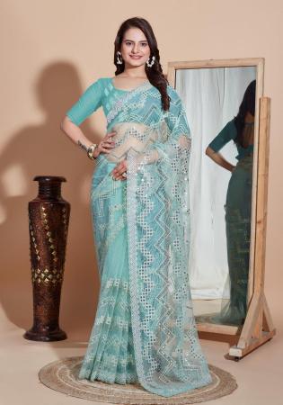 Picture of Charming Net Cadet Blue Saree